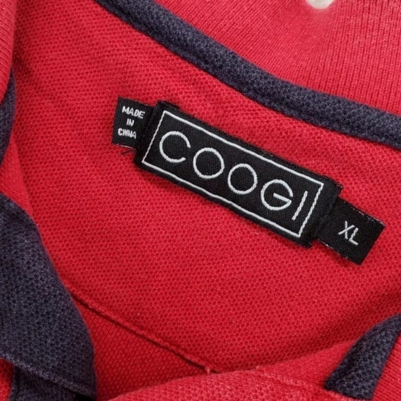 Coogi Polo Shirt Men XL SS Pullover Embellished Crest Logo Bling 100% Cotton Red - Picture 2 of 16